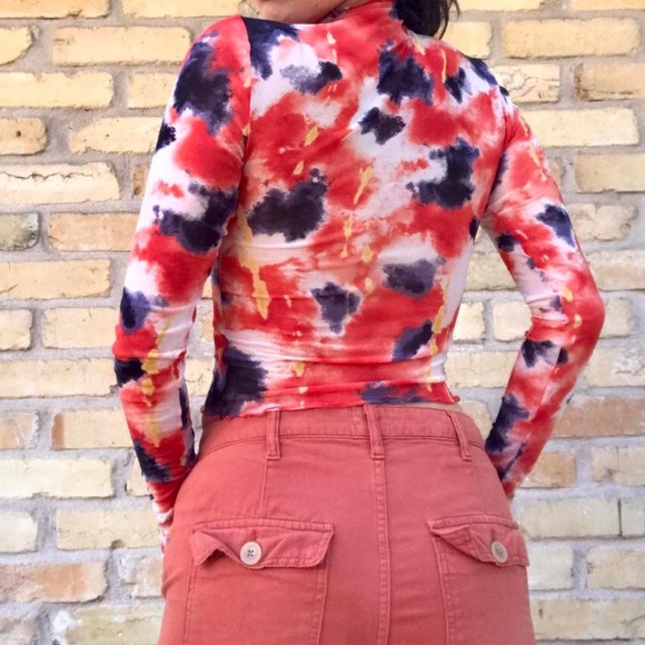 sheer mesh top w abstract watercolor color pattern - Picture 2 of 4